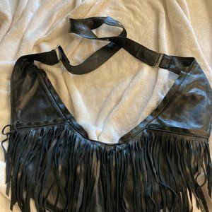 Black Fringe Leather Sash Bag